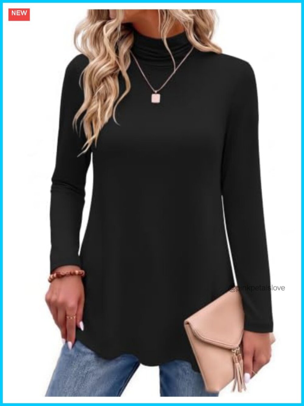 Long Sleeve Turtleneck Tunic Top Casual Work Blouse for Women